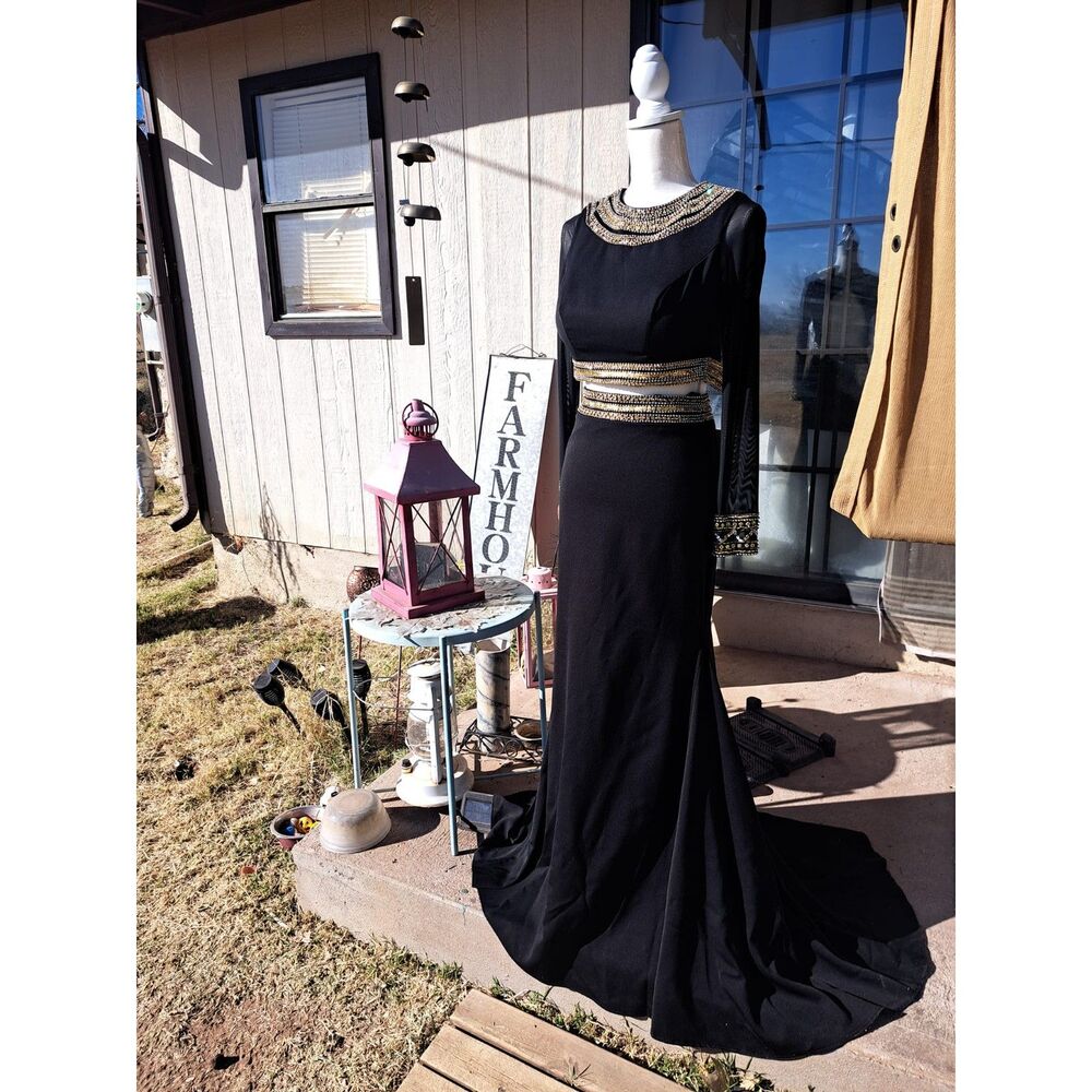 NEW YEARS! Tiffany 2pc EGYPTIAN GODDESS Black/Gold Formal Size 0-2